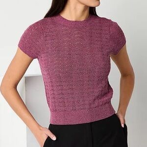 Worthington Short-Sleeve Pointelle Knit Top - Mauve